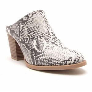 Qupid Tyson Snake Print Mule Bootie Snakeskin Heel